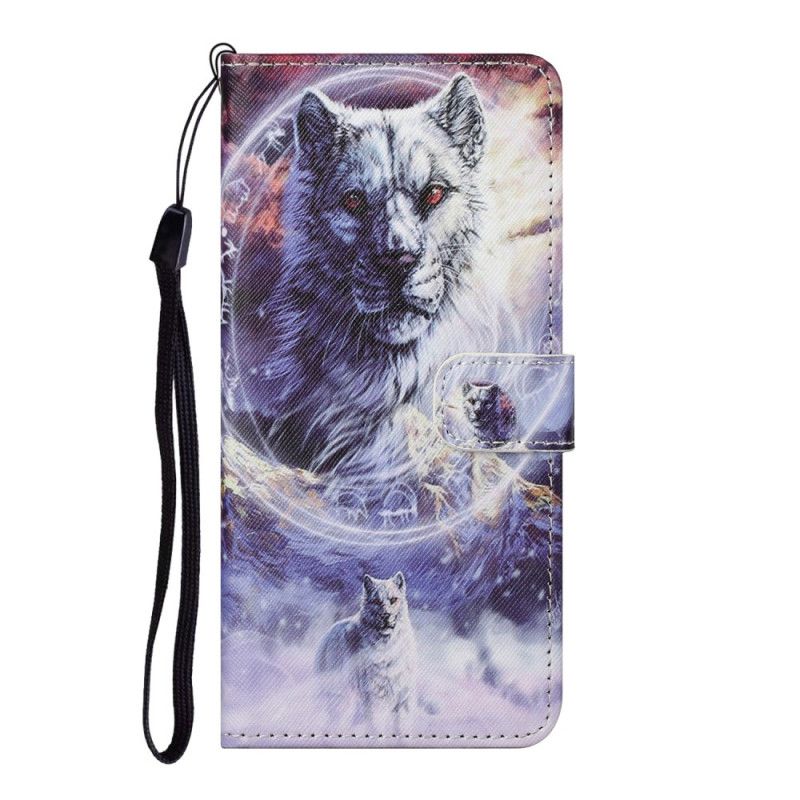 Etui Folio Samsung Galaxy S21 5G Wilk Zimą Ze Stringami