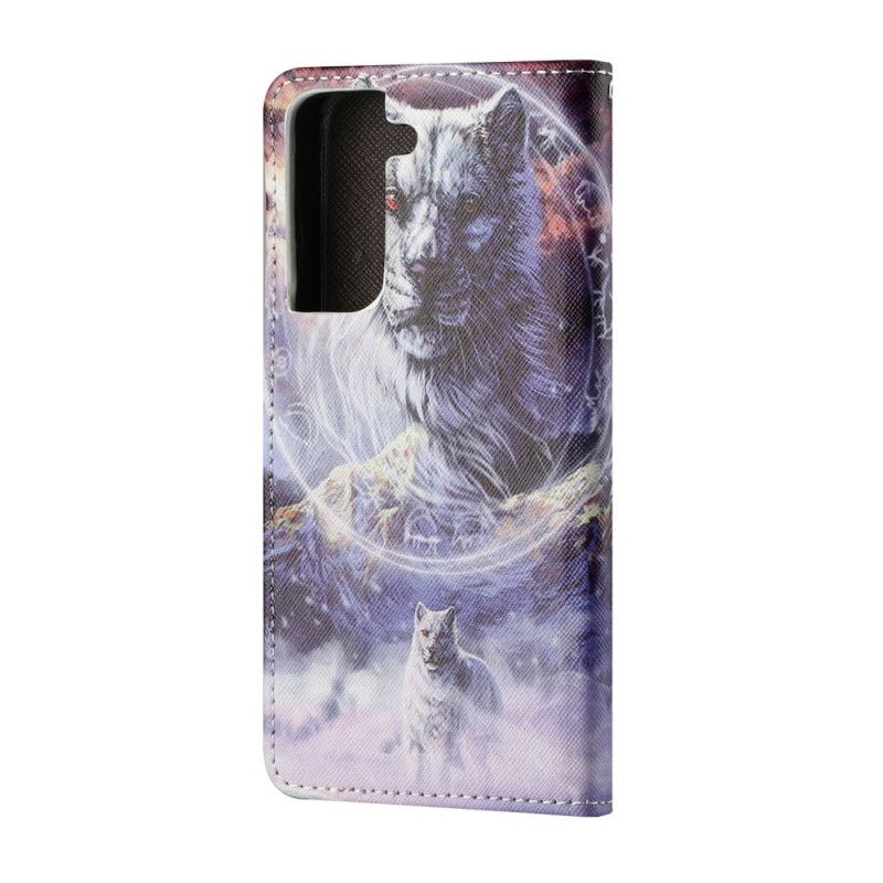 Etui Folio Samsung Galaxy S21 5G Wilk Zimą Ze Stringami