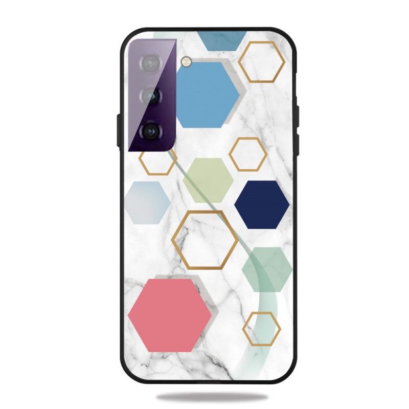 Etui Samsung Galaxy S21 5G Biały Czarny Geometria W Kolorze Marmuru