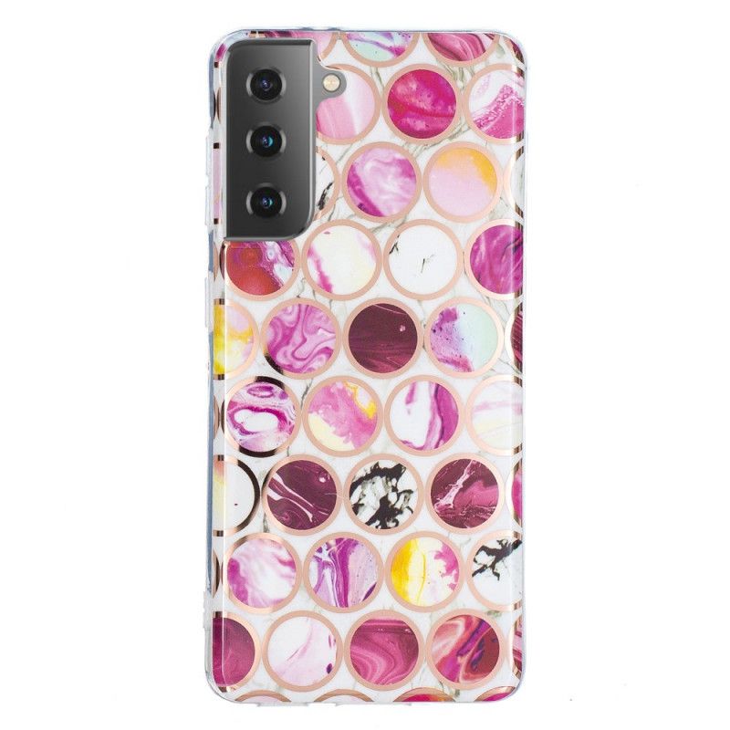 Etui Samsung Galaxy S21 5G Biały Czarny Geometryczny Marmur Etui Ochronne