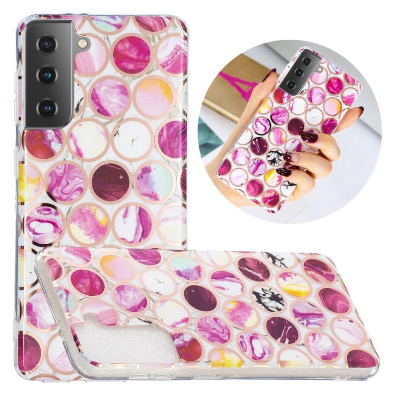 Etui Samsung Galaxy S21 5G Biały Czarny Geometryczny Marmur Etui Ochronne