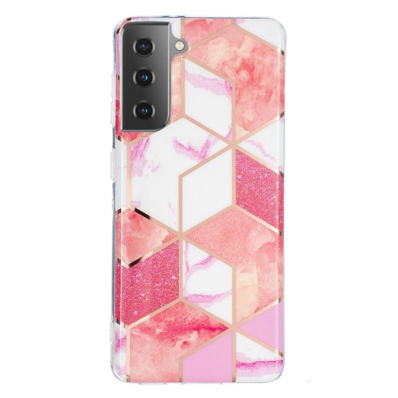 Etui Samsung Galaxy S21 5G Biały Czarny Geometryczny Marmur Etui Ochronne