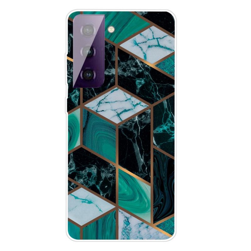 Etui Samsung Galaxy S21 5G Biały Czarny Geometryczny Marmur Etui Ochronne