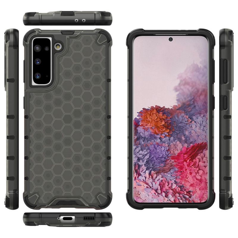 Etui Samsung Galaxy S21 5G Biały Czarny Wzór Plastra Miodu Etui Ochronne