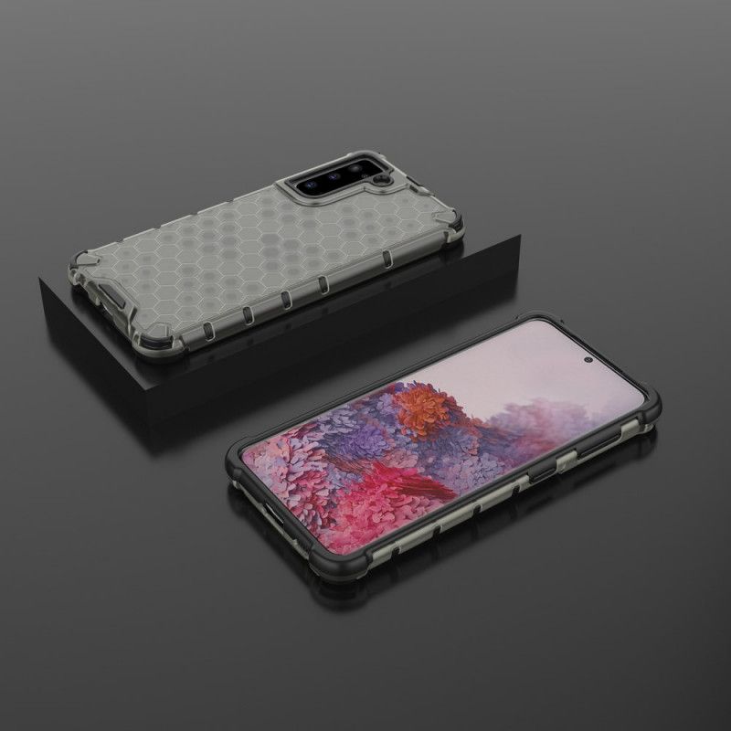 Etui Samsung Galaxy S21 5G Biały Czarny Wzór Plastra Miodu Etui Ochronne