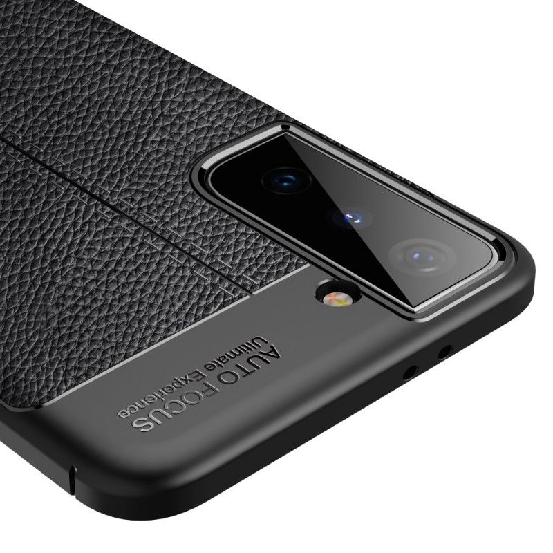 Etui Samsung Galaxy S21 5G Czerwony Czarny Efekt Skóry Z Podwójną Linią Liczi