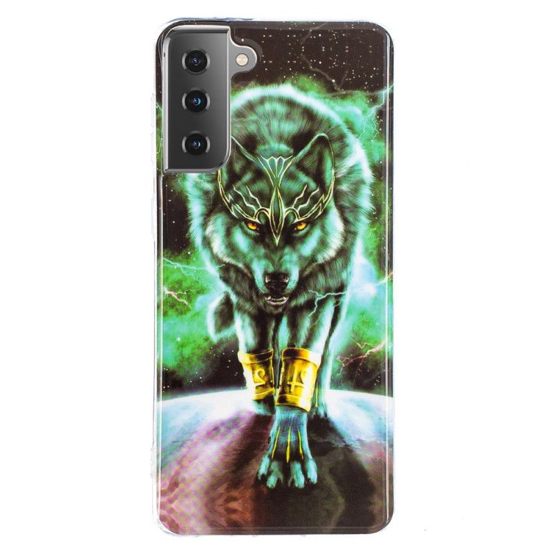 Etui Samsung Galaxy S21 5G Granatowy Czarny Fluorescencyjna Seria Wilków Etui Ochronne