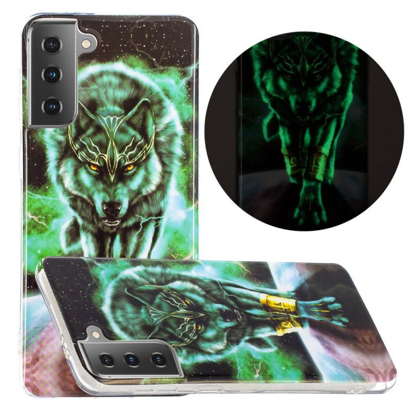 Etui Samsung Galaxy S21 5G Granatowy Czarny Fluorescencyjna Seria Wilków Etui Ochronne