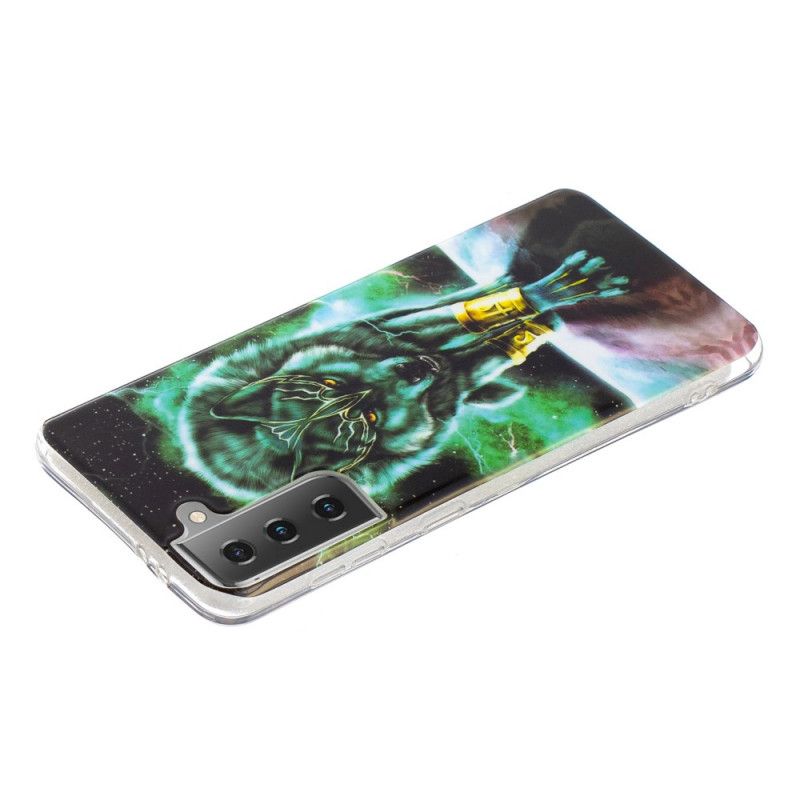 Etui Samsung Galaxy S21 5G Granatowy Czarny Fluorescencyjna Seria Wilków Etui Ochronne