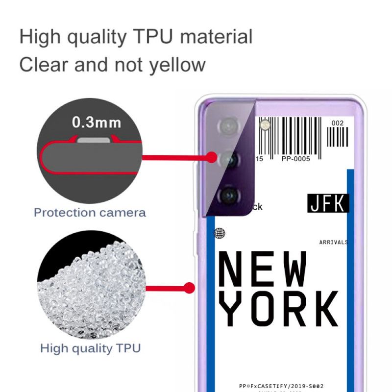 Etui Samsung Galaxy S21 5G Granatowy Czarny Karta Pokładowa Do Nowego Jorku Etui Ochronne