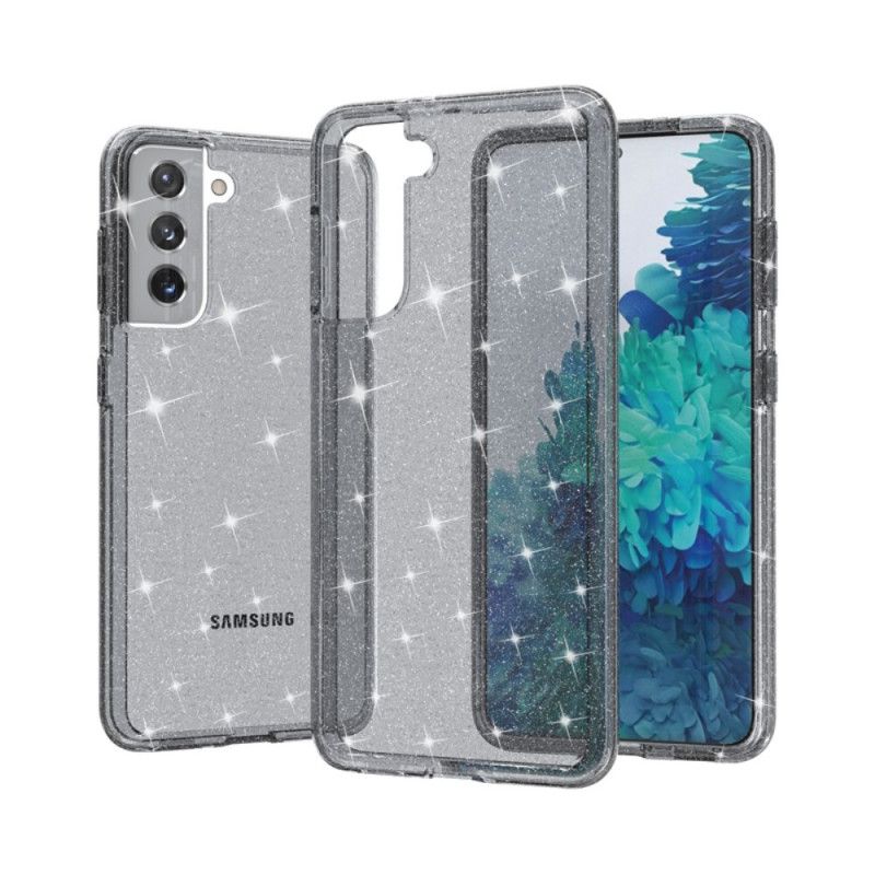 Etui Samsung Galaxy S21 5G Szary Czarny Przezroczysty Brokat