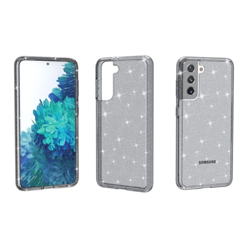 Etui Samsung Galaxy S21 5G Szary Czarny Przezroczysty Brokat