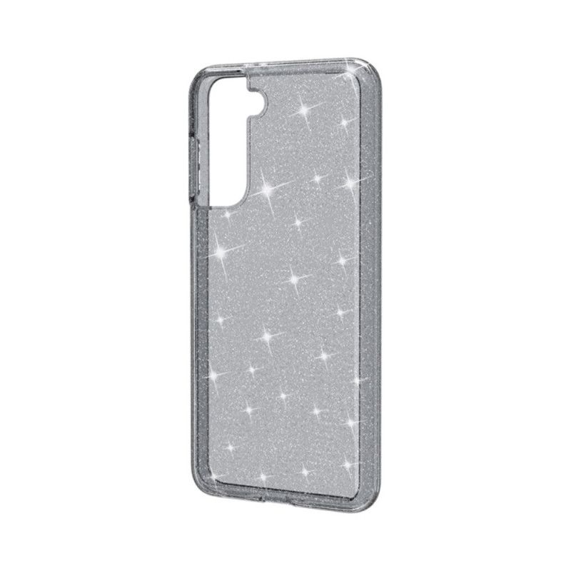 Etui Samsung Galaxy S21 5G Szary Czarny Przezroczysty Brokat