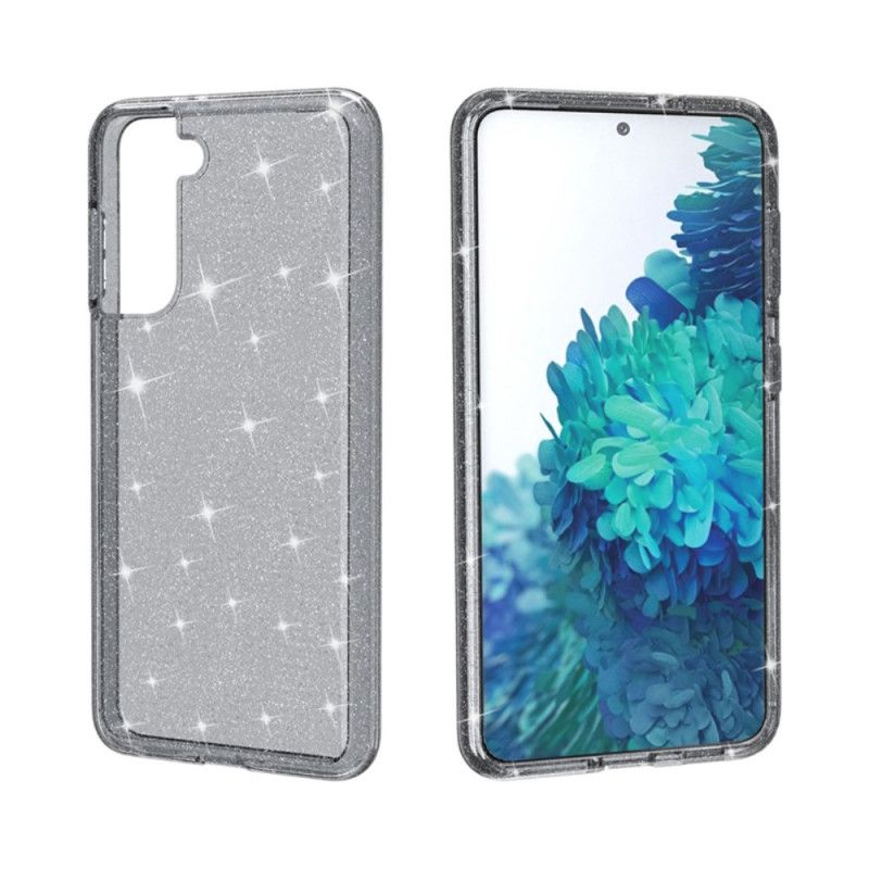 Etui Samsung Galaxy S21 5G Szary Czarny Przezroczysty Brokat