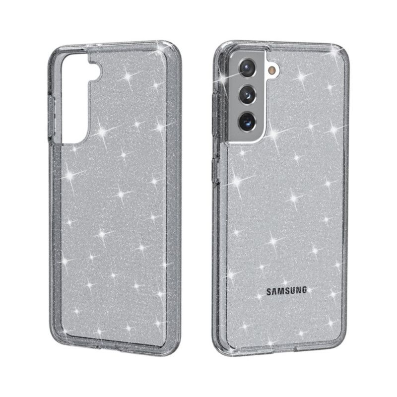 Etui Samsung Galaxy S21 5G Szary Czarny Przezroczysty Brokat