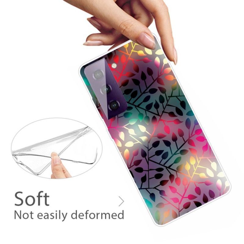 Etui Samsung Galaxy S21 5G Zielony Czerwony Liście Etui Ochronne