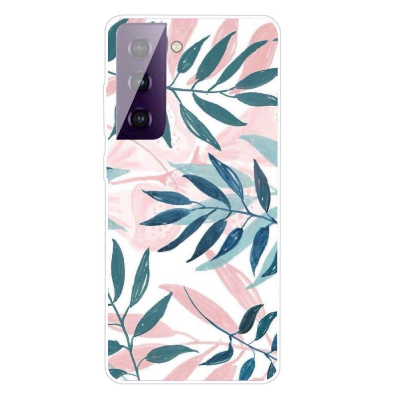 Etui Samsung Galaxy S21 5G Zielony Czerwony Liście Etui Ochronne