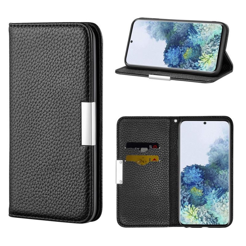 Flip Kotelot Samsung Galaxy S21 5G Szary Czarny Ultra Elegancka Imitacja Skóry Liczi Etui Ochronne