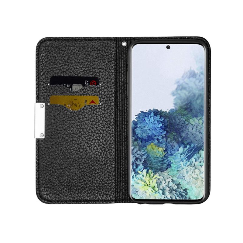 Flip Kotelot Samsung Galaxy S21 5G Szary Czarny Ultra Elegancka Imitacja Skóry Liczi Etui Ochronne