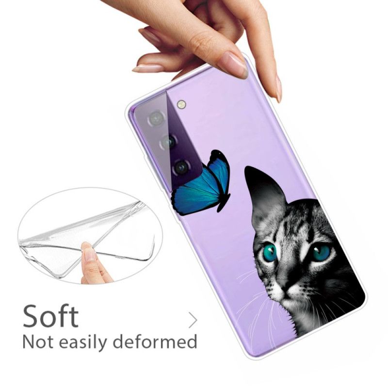 Futerały Samsung Galaxy S21 5G Etui na Telefon Kot I Motyl