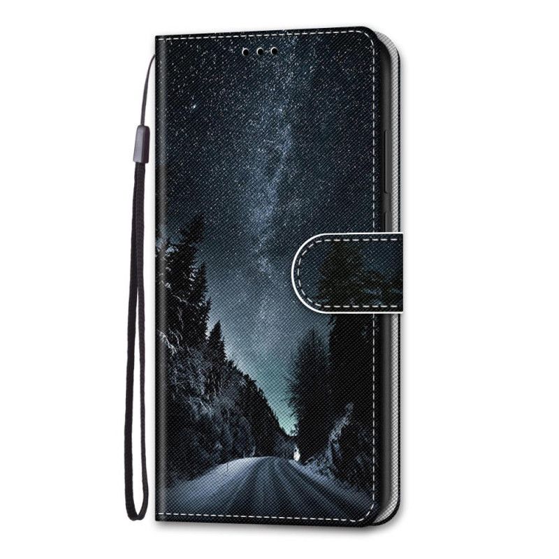 Skórzany Futerał Samsung Galaxy S21 5G Jasnoniebieski Czarny Etui na Telefon Tajemnicza Natura