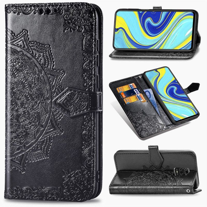 Etui Folio Xiaomi Redmi Note 9S / Note 9 Pro Szary Czarny Mandala W Średnim Wieku