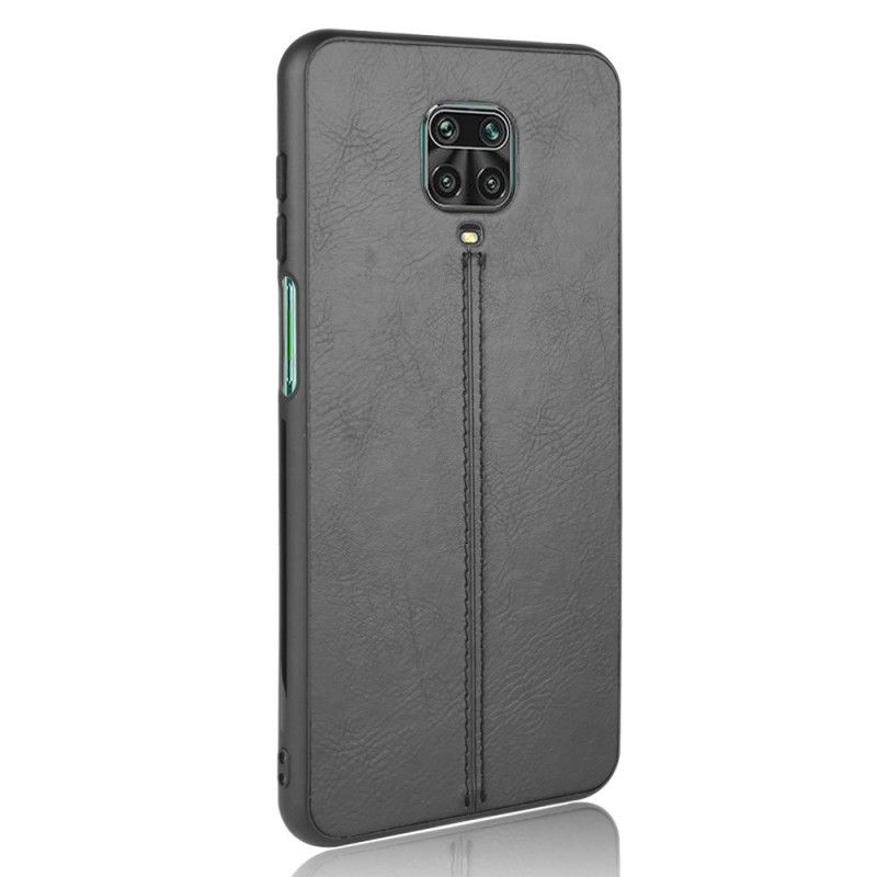 Etui Xiaomi Redmi Note 9S / Note 9 Pro Czerwony Czarny Efekt Szytej Skóry Etui Ochronne