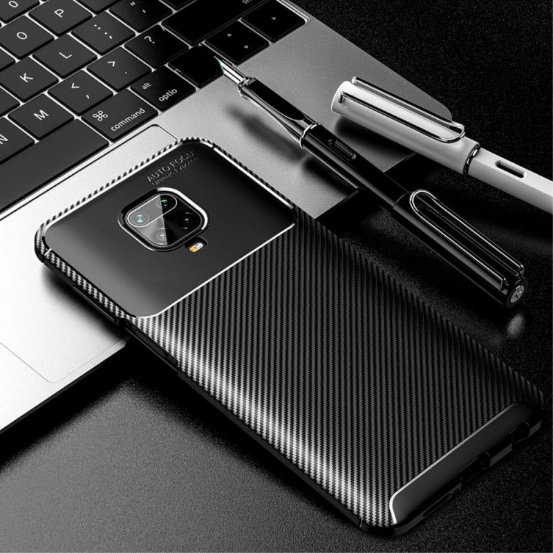 Etui Xiaomi Redmi Note 9S / Note 9 Pro Granatowy Czarny Elastyczna Tekstura Włókna Węglowego