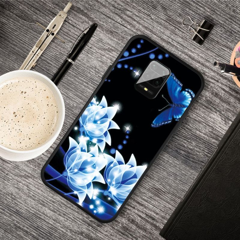 Etui Xiaomi Redmi Note 9S / Note 9 Pro Motyle I Niebieskie Kwiaty