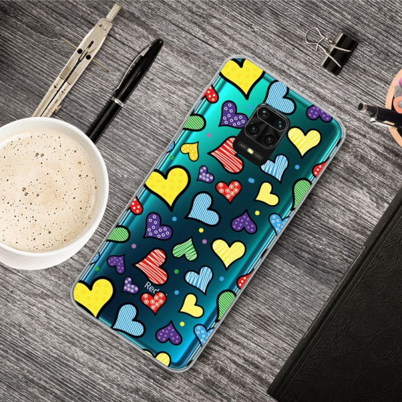 Etui Xiaomi Redmi Note 9S / Note 9 Pro Wielokolorowe Serca Etui Ochronne