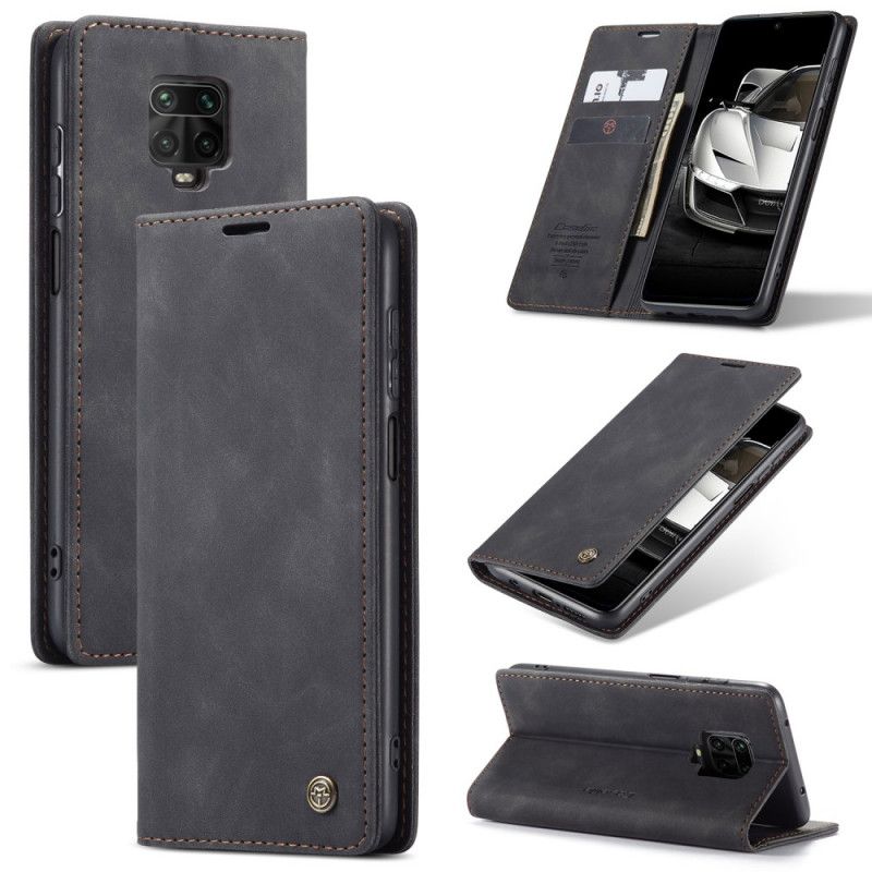 Flip Kotelot Xiaomi Redmi Note 9S / Note 9 Pro Brązowy Czarny Etui Z Imitacji Skóry Etui Ochronne