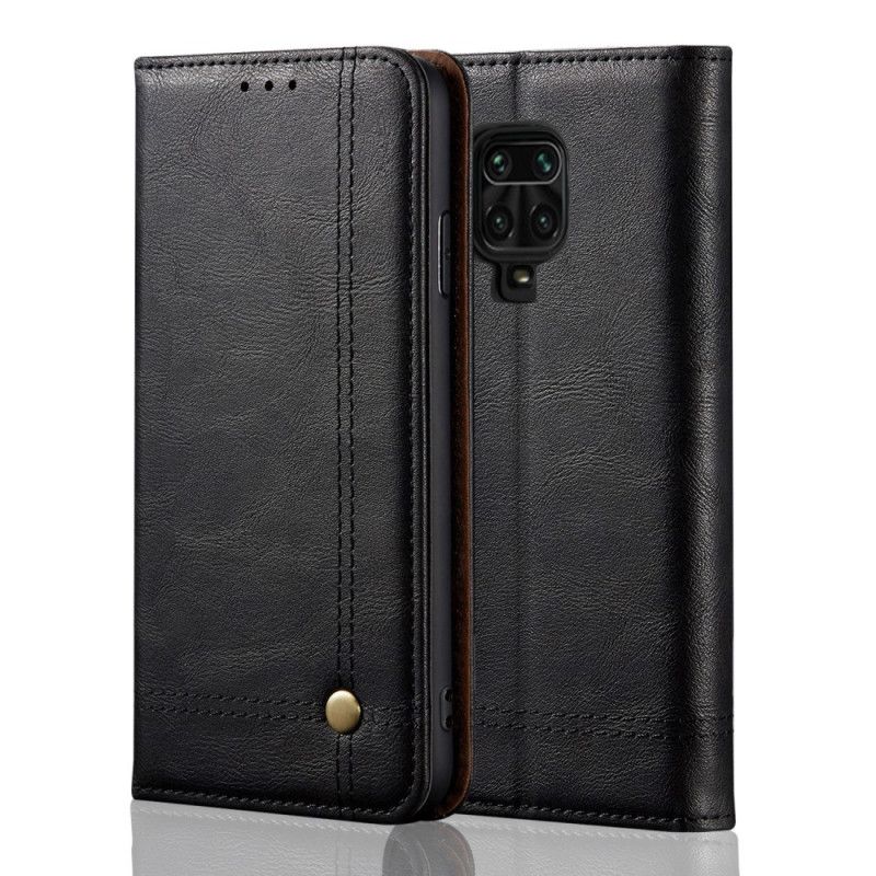 Flip Kotelot Xiaomi Redmi Note 9S / Note 9 Pro Czerwony Czarny Efekt Szytej Skóry