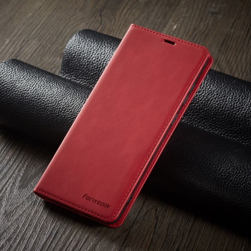 Flip Kotelot Xiaomi Redmi Note 9S / Note 9 Pro Czerwony Czarny Etui na Telefon Forwenw Efekt Skóry