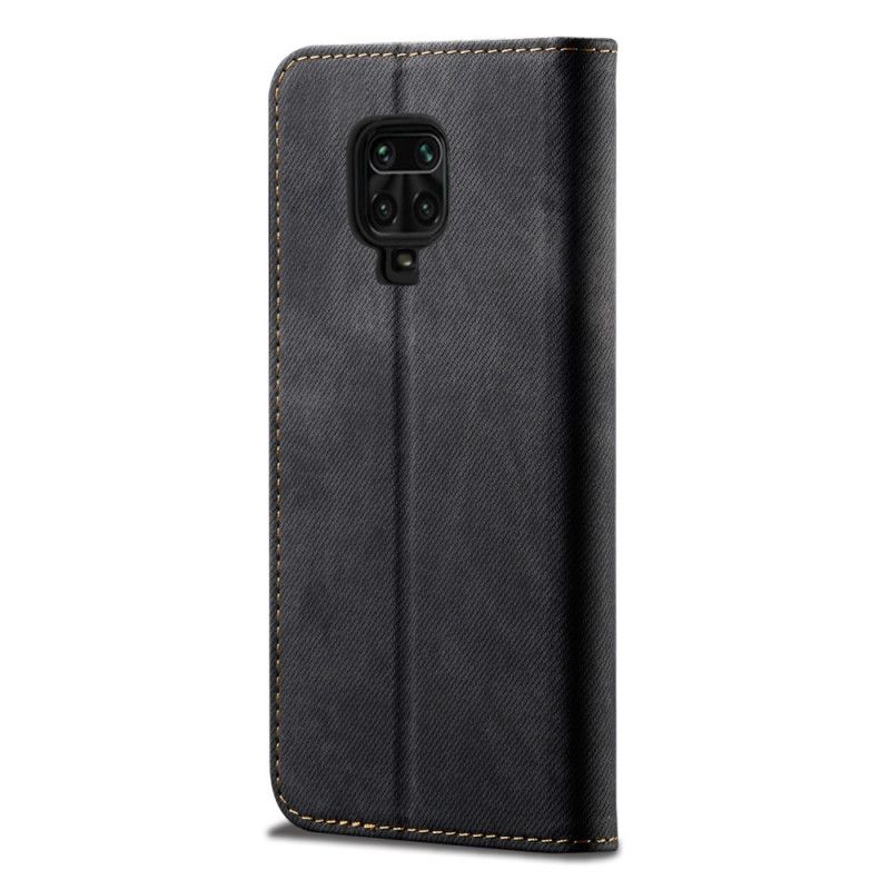 Flip Kotelot Xiaomi Redmi Note 9S / Note 9 Pro Granatowy Czarny Tkanina Dżinsowa Etui Ochronne