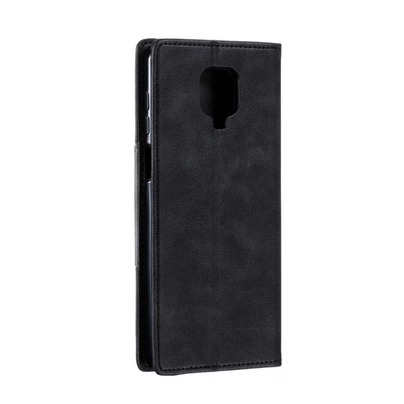 Flip Kotelot Xiaomi Redmi Note 9S / Note 9 Pro Szary Czarny Falista Skóra Etui Ochronne