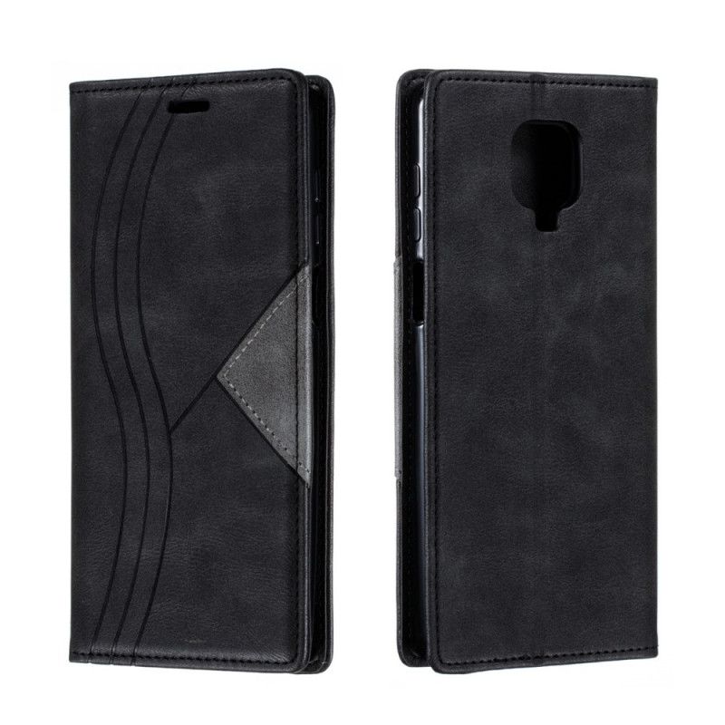 Flip Kotelot Xiaomi Redmi Note 9S / Note 9 Pro Szary Czarny Falista Skóra Etui Ochronne