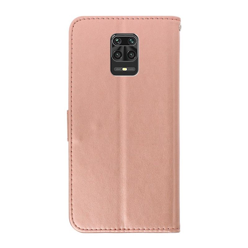 Skórzany Futerał Xiaomi Redmi Note 9S / Note 9 Pro Fioletowy Magenta Etui na Telefon Motyle W Kwiatach