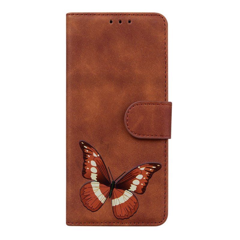 Etui Folio do Poco M4 Pro 5G Motyl Dotykający Skóry