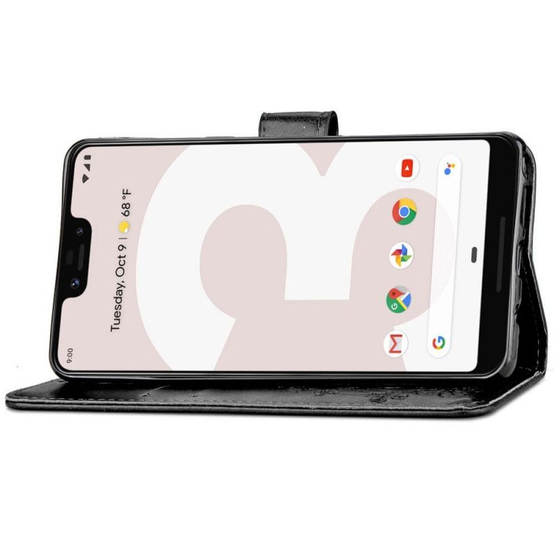 Skórzany Futerał Google Pixel 3 XL Magenta Czarny Etui na Telefon Czterolistna Koniczyna