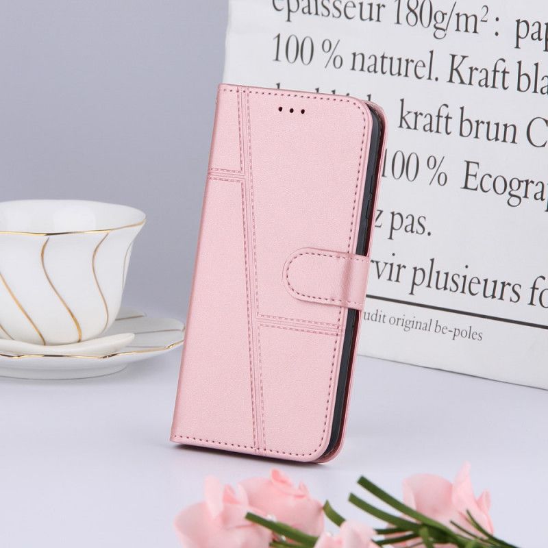 Etui Folio Do Xiaomi Redmi 10 Geometryczny Skórzany Pasiasty Styl