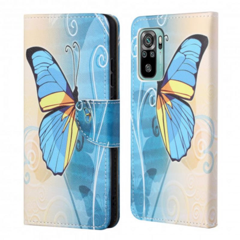 Etui Folio Xiaomi Redmi 10 Niebieski I Żółty Motyl Etui Ochronne