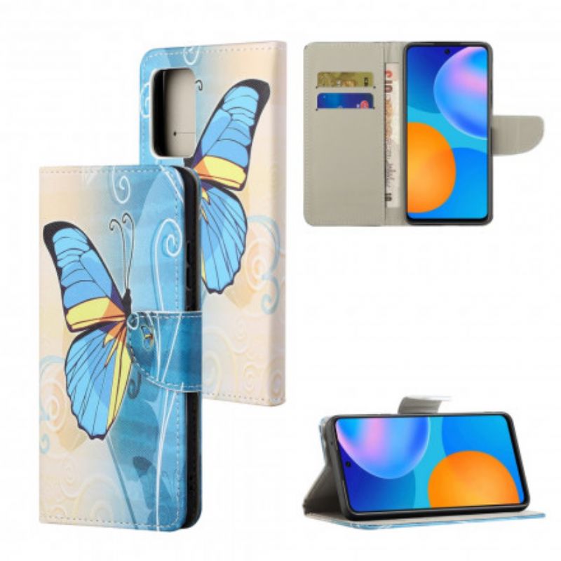 Etui Folio Xiaomi Redmi 10 Niebieski I Żółty Motyl Etui Ochronne