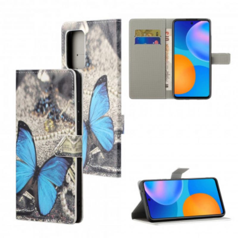 Etui Folio Xiaomi Redmi 10 Niebieski Motyl Na Ramiączkach