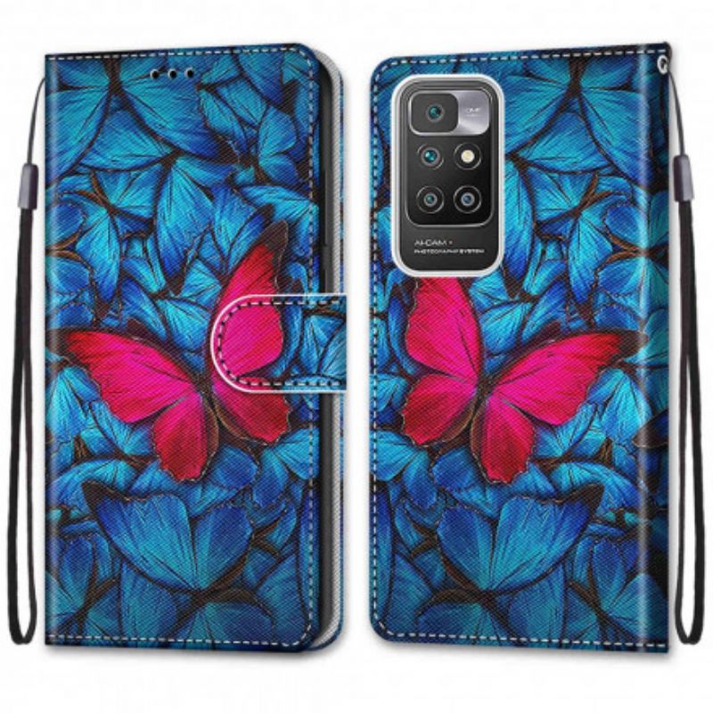 Obudowa Xiaomi Redmi 10 Etui Na Telefon CZerwony Motyl Na Niebieskim Tle