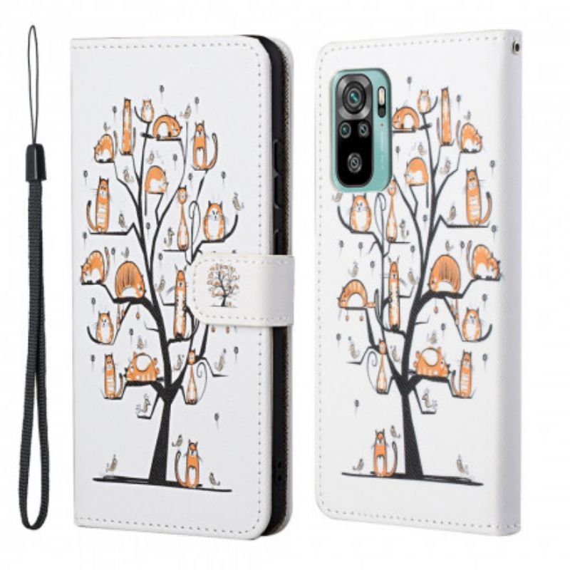 Skórzany Futerał Xiaomi Redmi 10 Etui Na Telefon Funky Cats Strappy