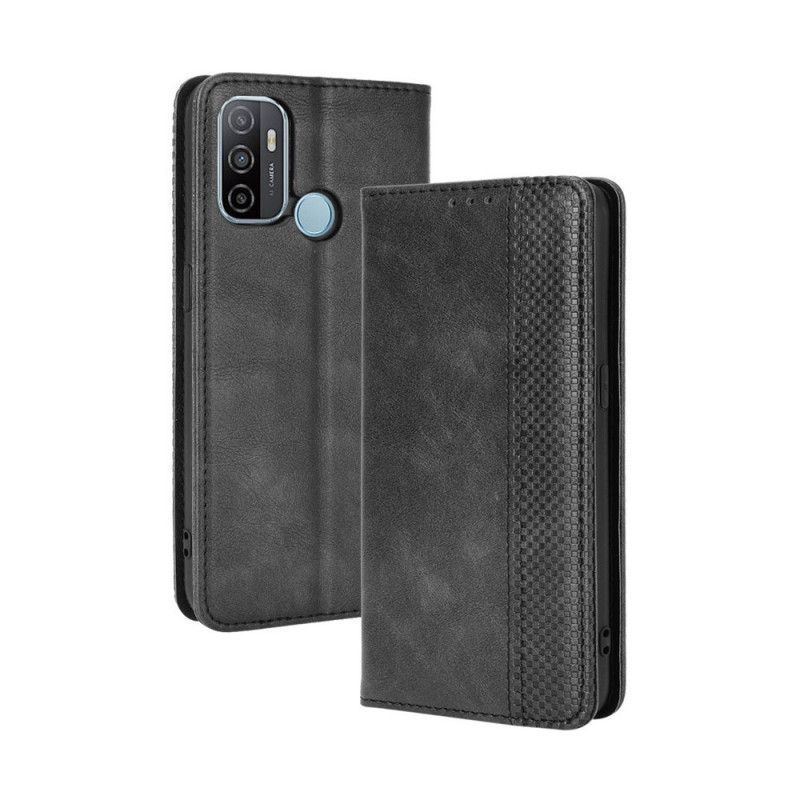 Flip Kotelot Oppo A53s Czerwony Czarny Stylizowany Efekt Skóry W Stylu Vintage Etui Ochronne