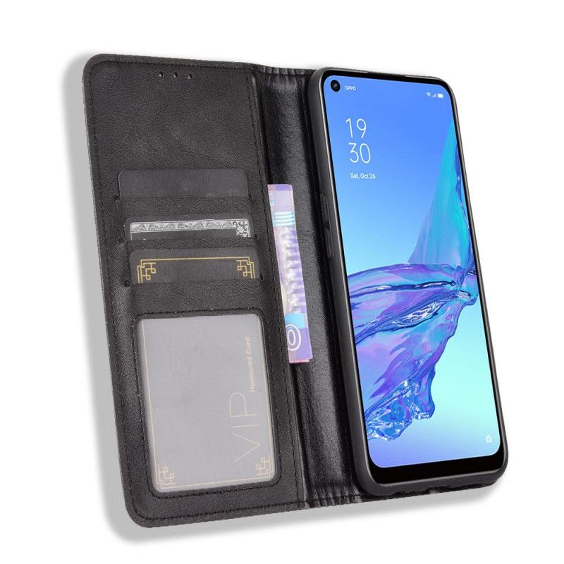 Flip Kotelot Oppo A53s Czerwony Czarny Stylizowany Efekt Skóry W Stylu Vintage Etui Ochronne