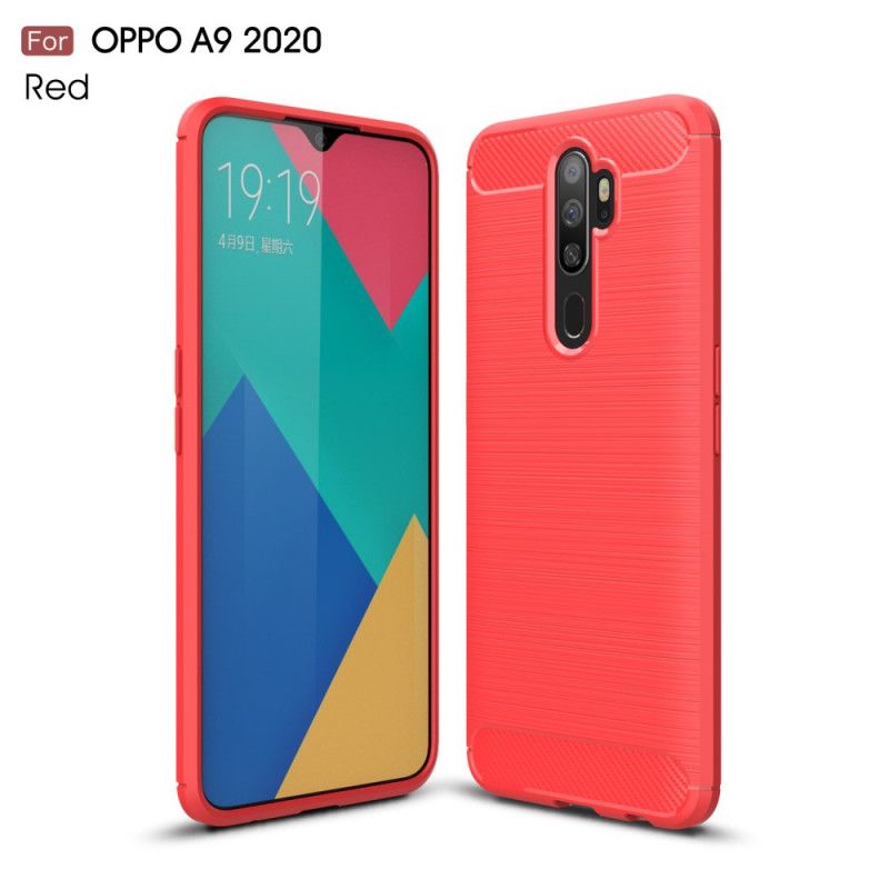 Etui Oppo A5 2020 Czerwony Czarny Szczotkowane Włókno Węglowe Etui Ochronne