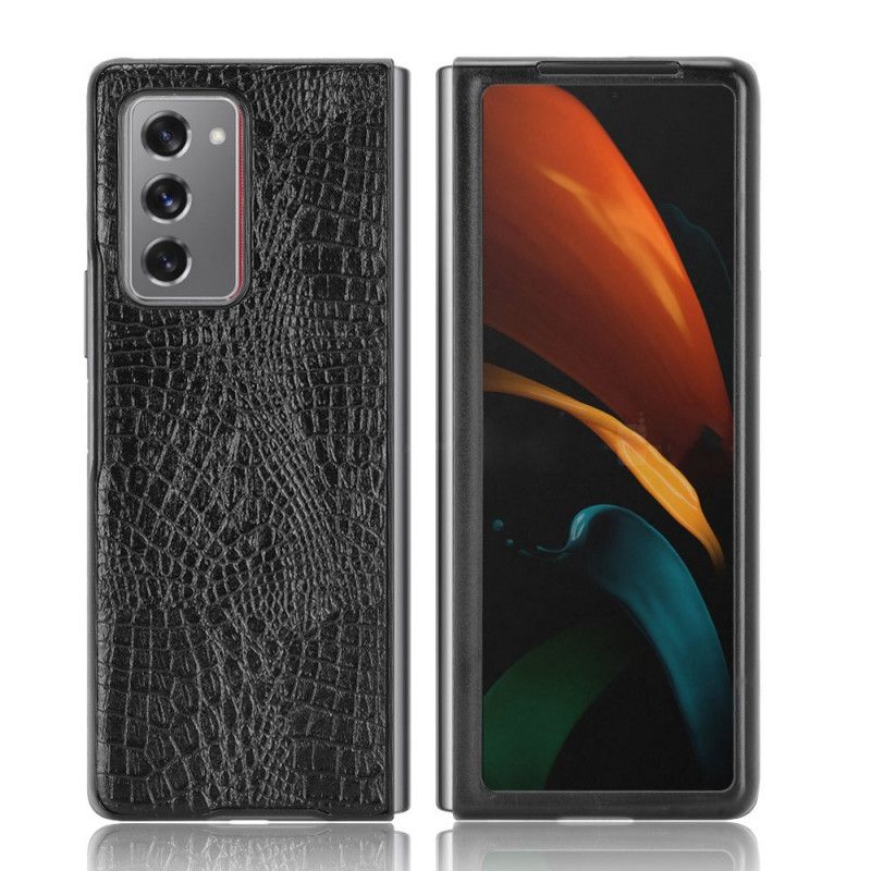 Etui Samsung Galaxy Z Fold 2 Biały Czarny Styl Skóry Krokodyla Etui Ochronne