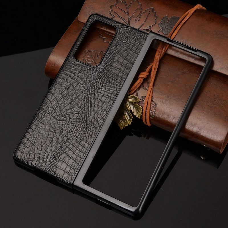 Etui Samsung Galaxy Z Fold 2 Biały Czarny Styl Skóry Krokodyla Etui Ochronne